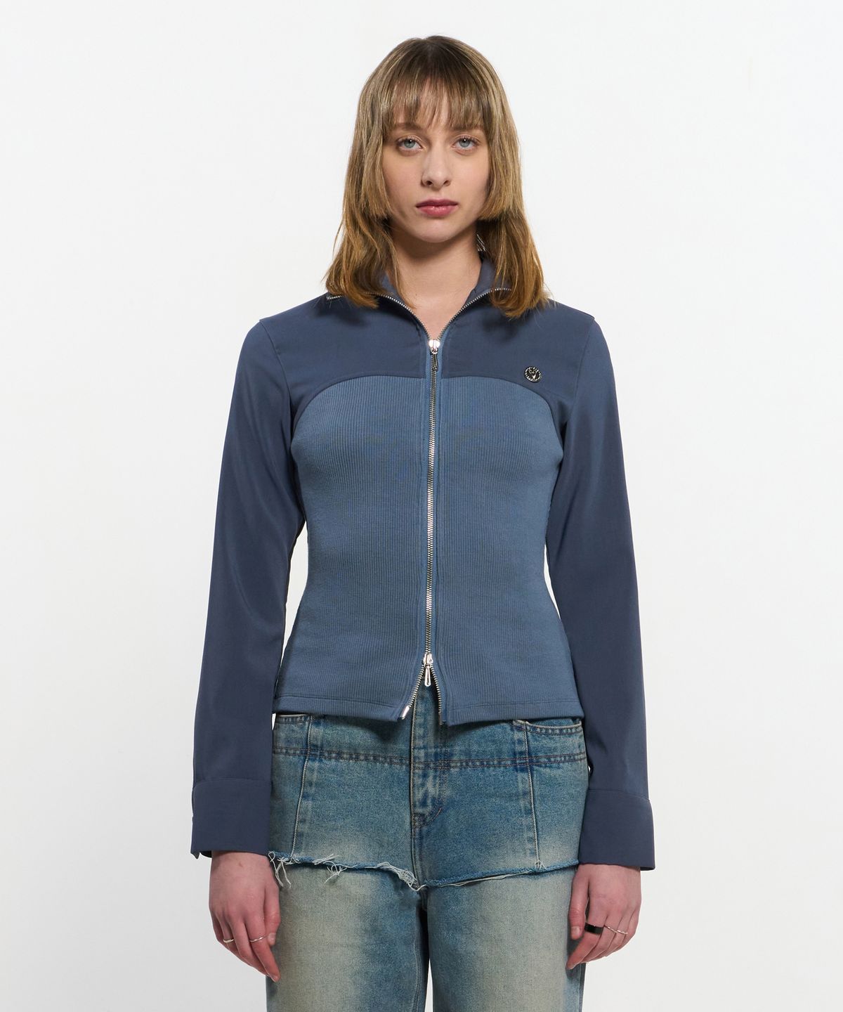 킴지수(KIMZISU) Ribbed Slim Zip-up _ BLUE