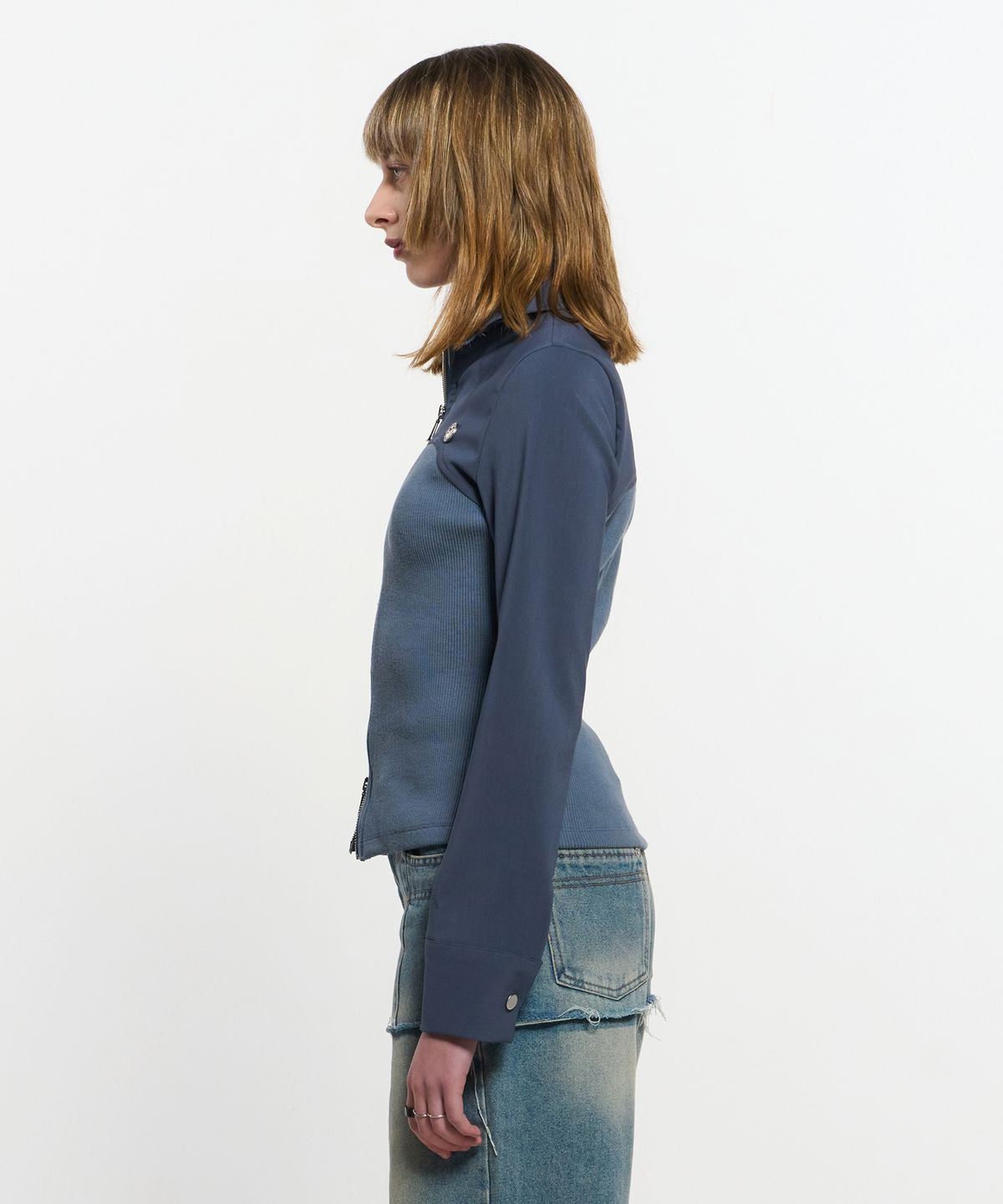 킴지수(KIMZISU) Ribbed Slim Zip-up _ BLUE