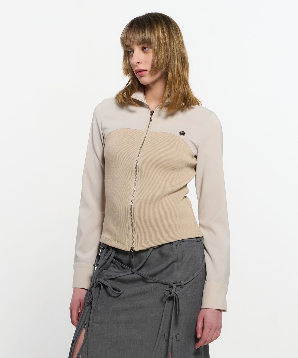 킴지수(KIMZISU) Ribbed Slim Zip-up _ IVORY