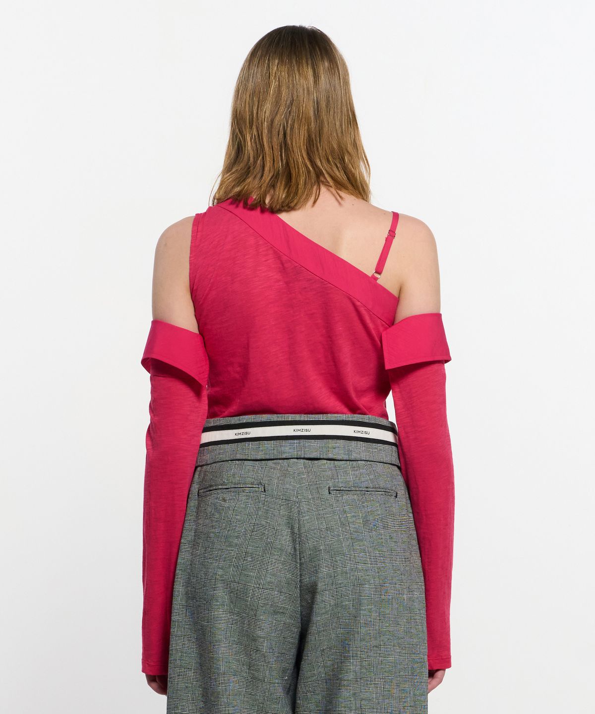 킴지수(KIMZISU) Detachable Sleeve One Shoulder Top _ PINK