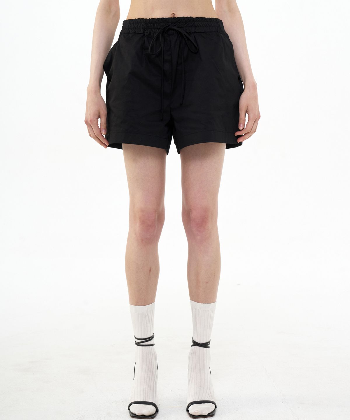 비콰이엇(B QUIET) BANDED COTTON SHORTS_BLACK