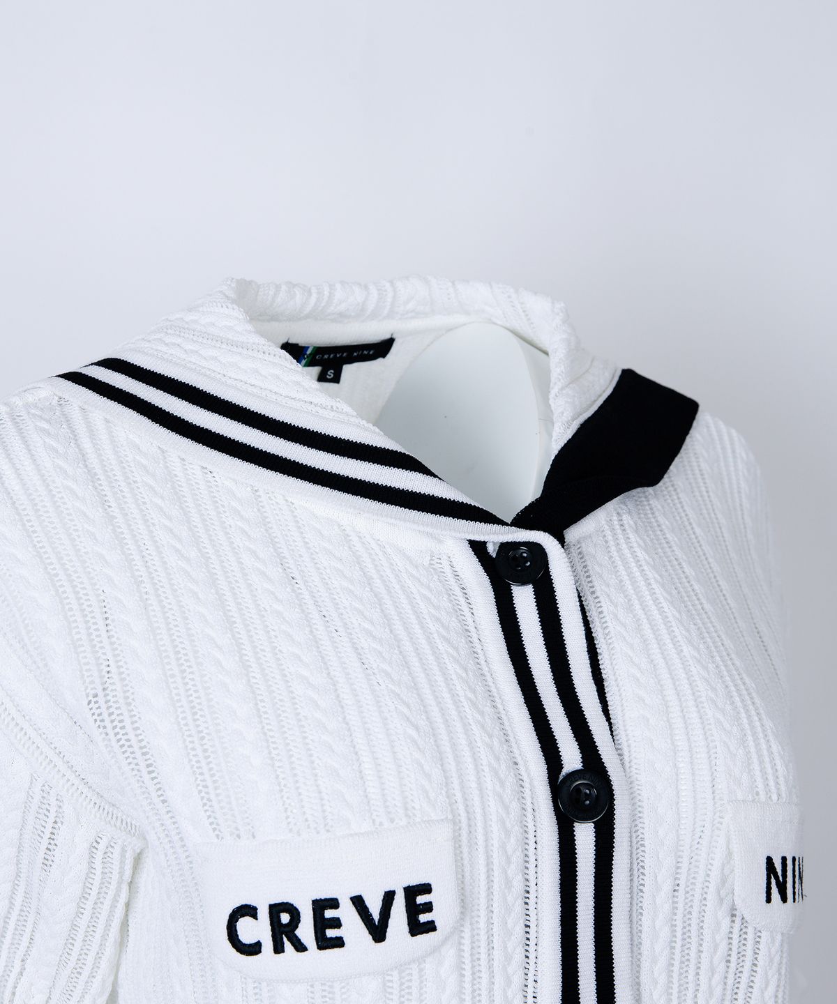 크리브나인(CREVE9) 크롭 반팔 가디건WH