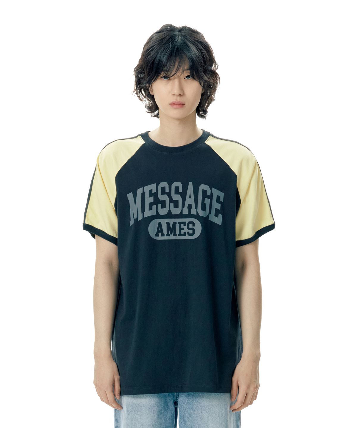 아메스 월드와이드(AMES-WORLDWIDE) LINE TAPE RAGLAN RINGER TEE CHARCOAL (AM2EMUT506A)