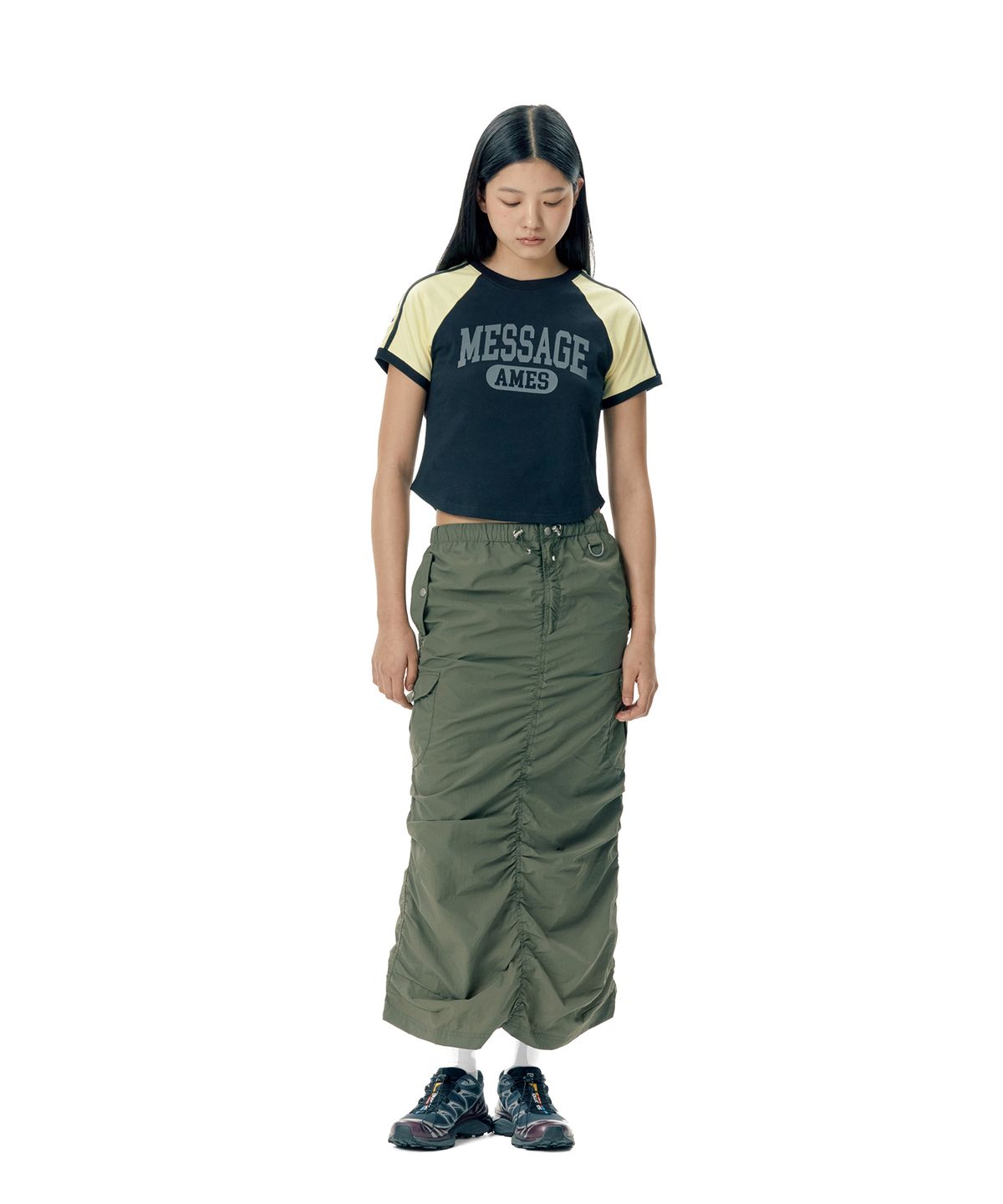 아메스 월드와이드(AMES-WORLDWIDE) LINE TAPE RAGLAN RINGER TEE CHARCOAL (AM2EMUT506A)
