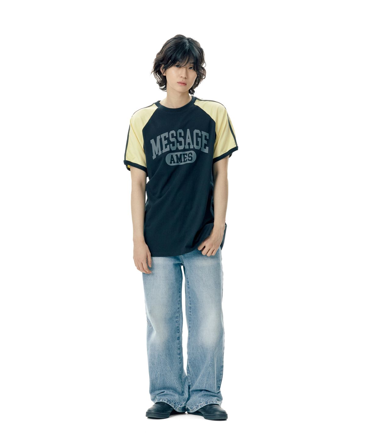 아메스 월드와이드(AMES-WORLDWIDE) LINE TAPE RAGLAN RINGER TEE CHARCOAL (AM2EMUT506A)