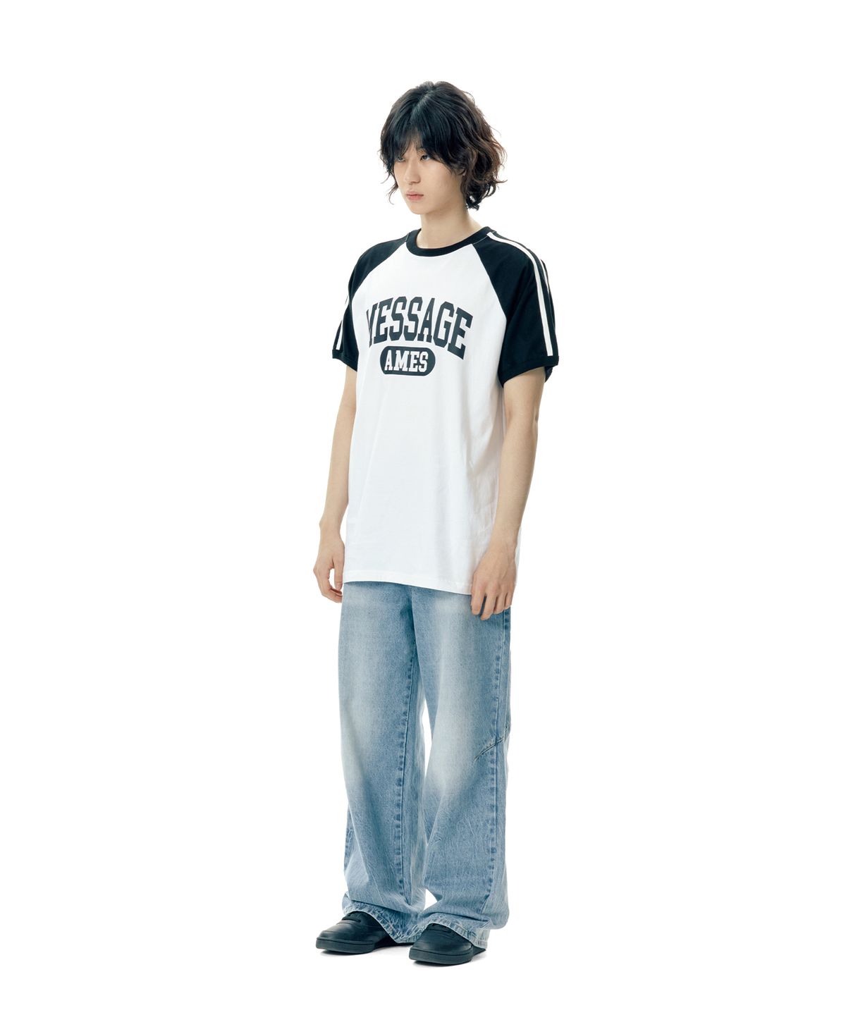 아메스 월드와이드(AMES-WORLDWIDE) LINE TAPE RAGLAN RINGER TEE WHITE (AM2EMUT506A)