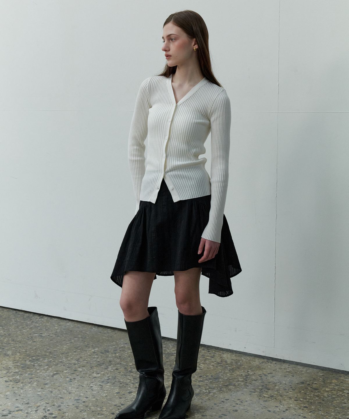 쏘이르(SO IR) GATHERED COTTON SKIRT - BLACK