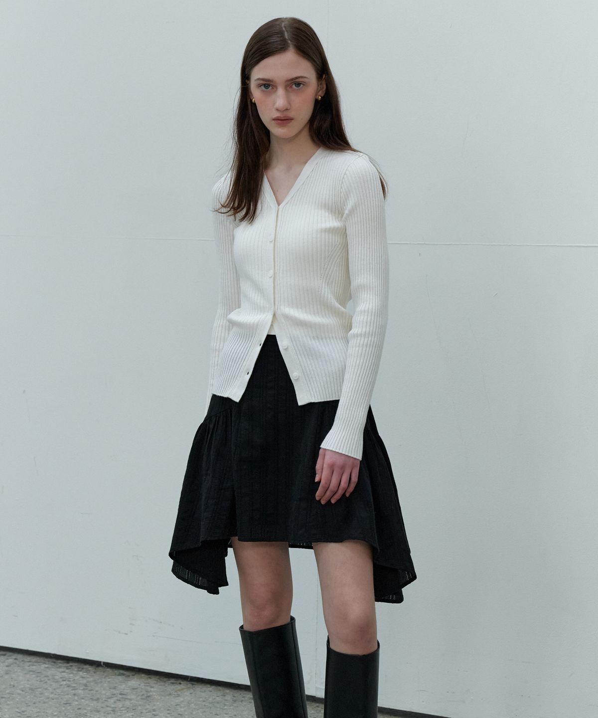 쏘이르(SO IR) GATHERED COTTON SKIRT - BLACK