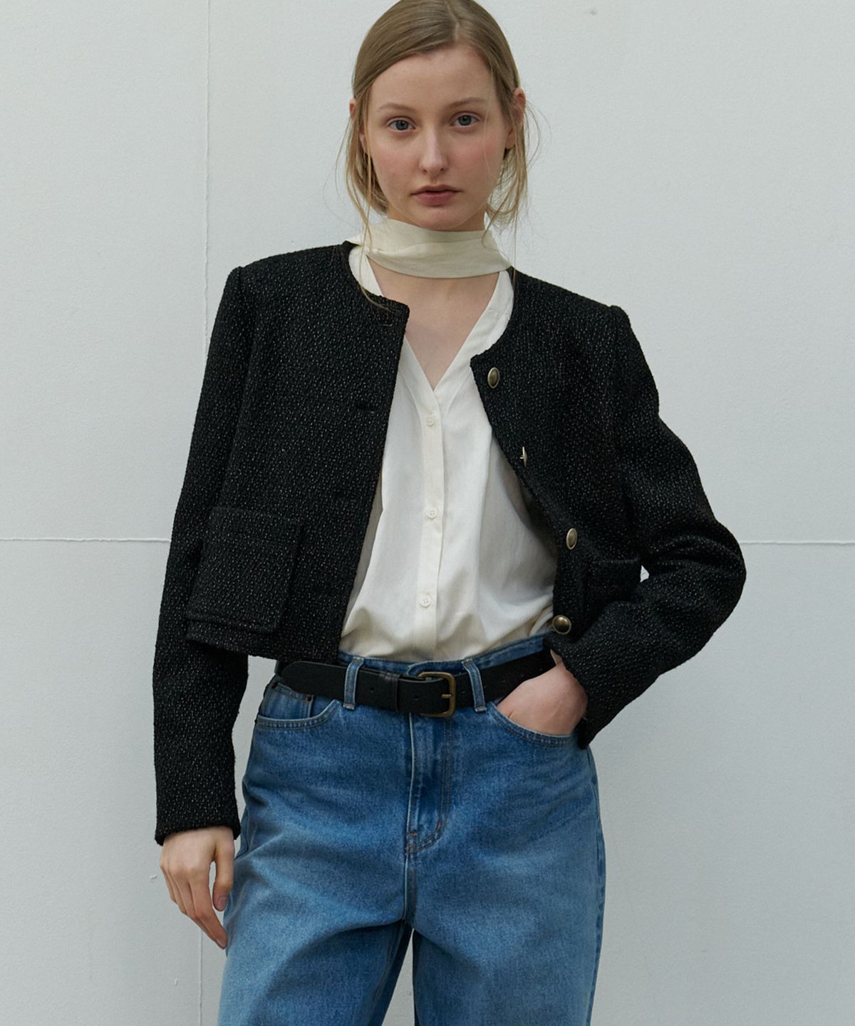 쏘이르(SO IR) TWEED CROP JACKET - BLACK