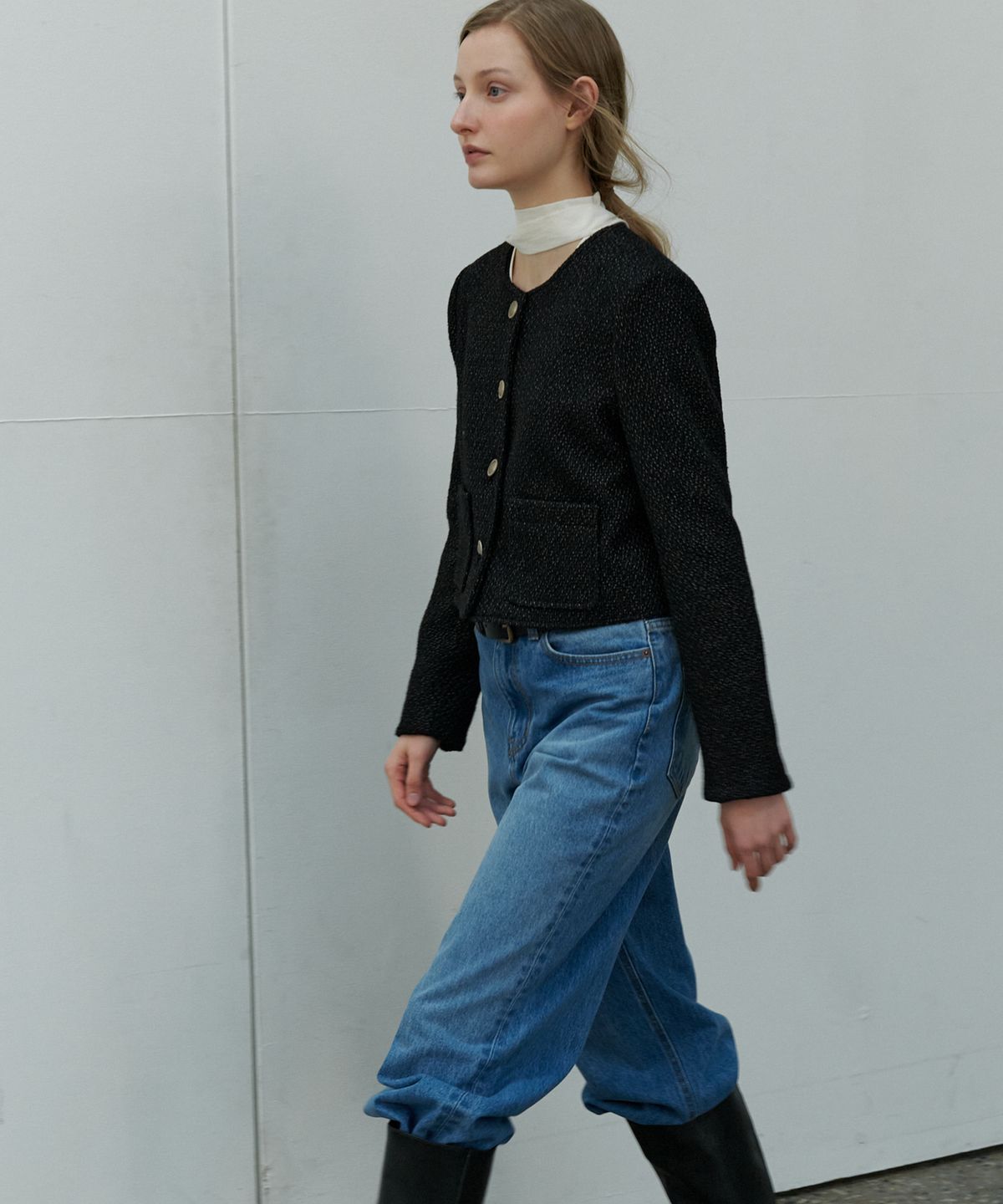 쏘이르(SO IR) TWEED CROP JACKET - BLACK