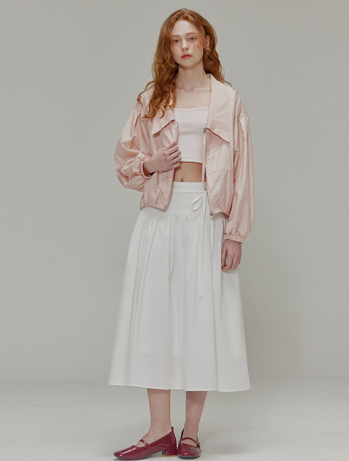 오프닝선샤인(OPENING SUNSHINE) 샤이닝 카라 나일론 자켓 피치핑크