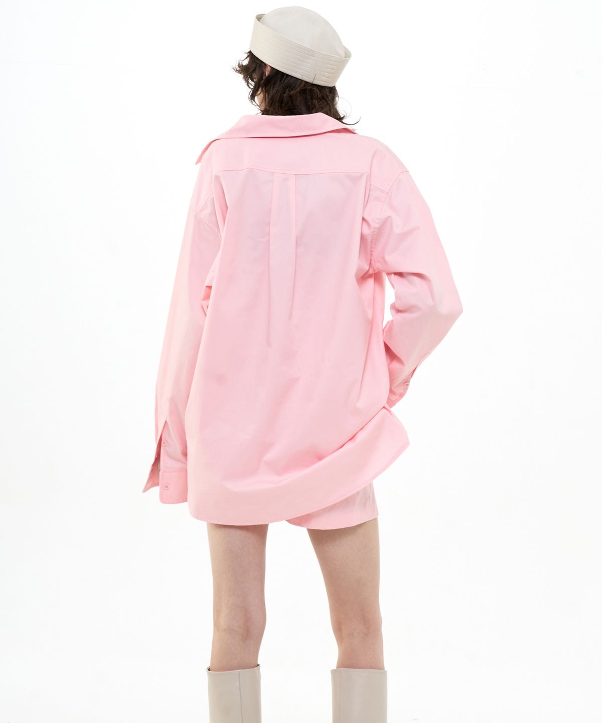비콰이엇(B QUIET) OVERSIZED BELTED COTTON SHIRT_PINK