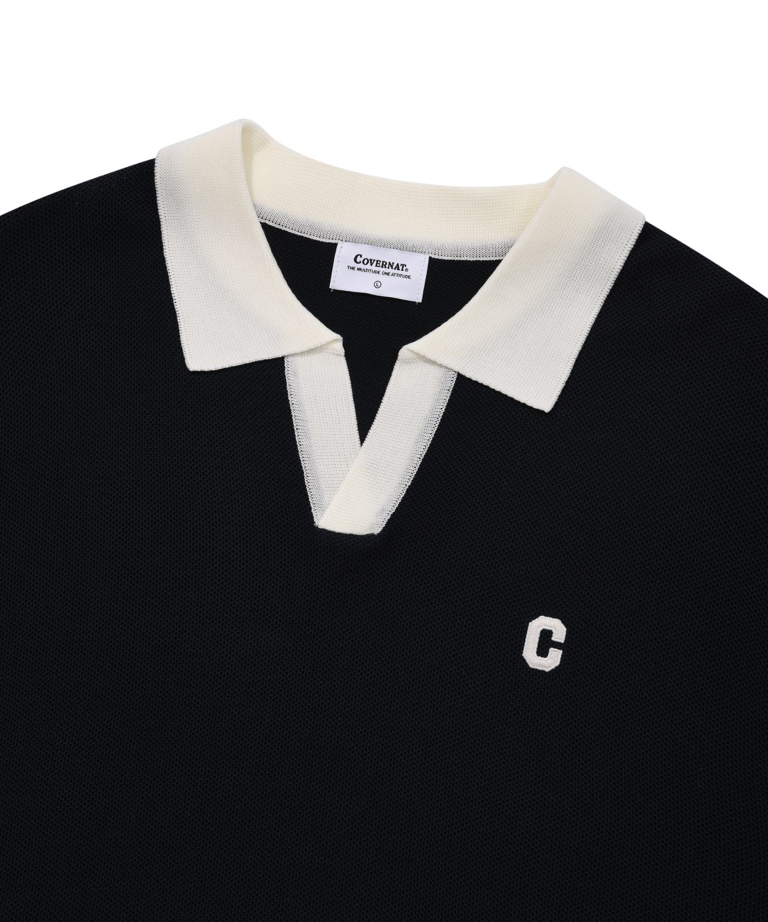 COVERNATのSmall Authentic Open Collar Half Knit 全2色 MUSINSA | COVERNAT C logo open collar half knit navy