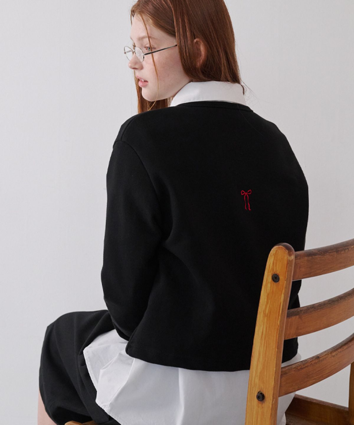 론론(RONRON) SNAP OPEN SWEAT CARDIGAN BLACK