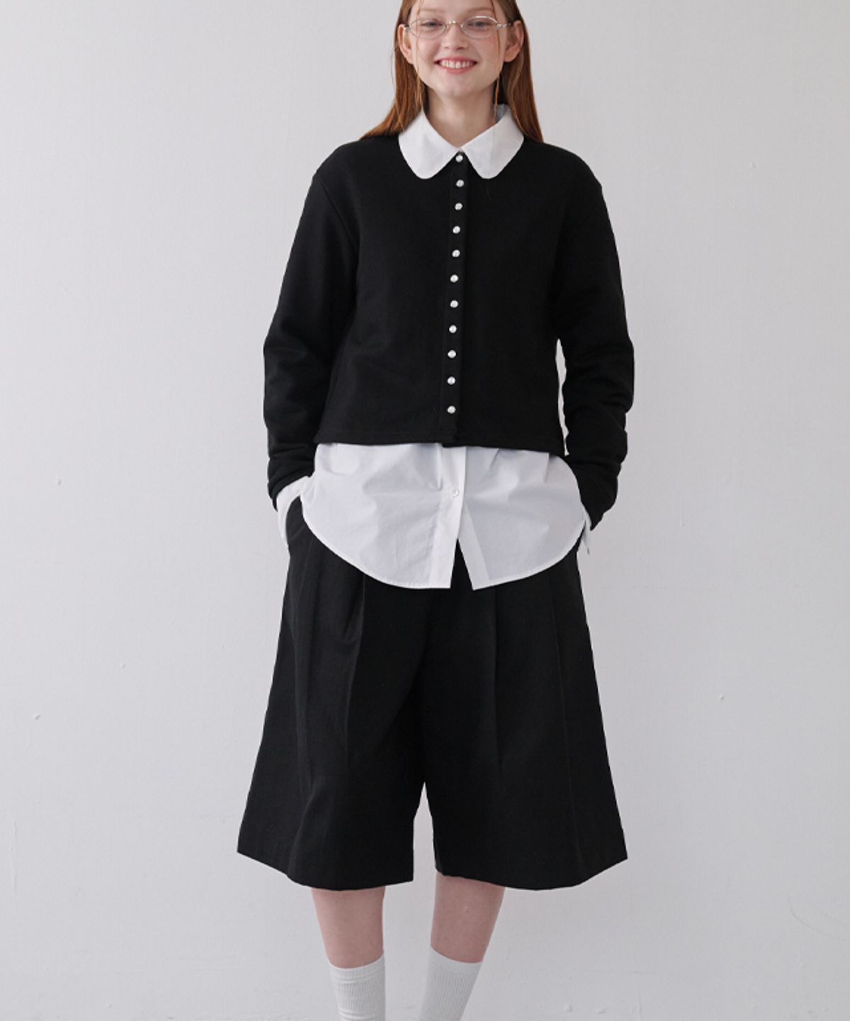 론론(RONRON) SNAP OPEN SWEAT CARDIGAN BLACK