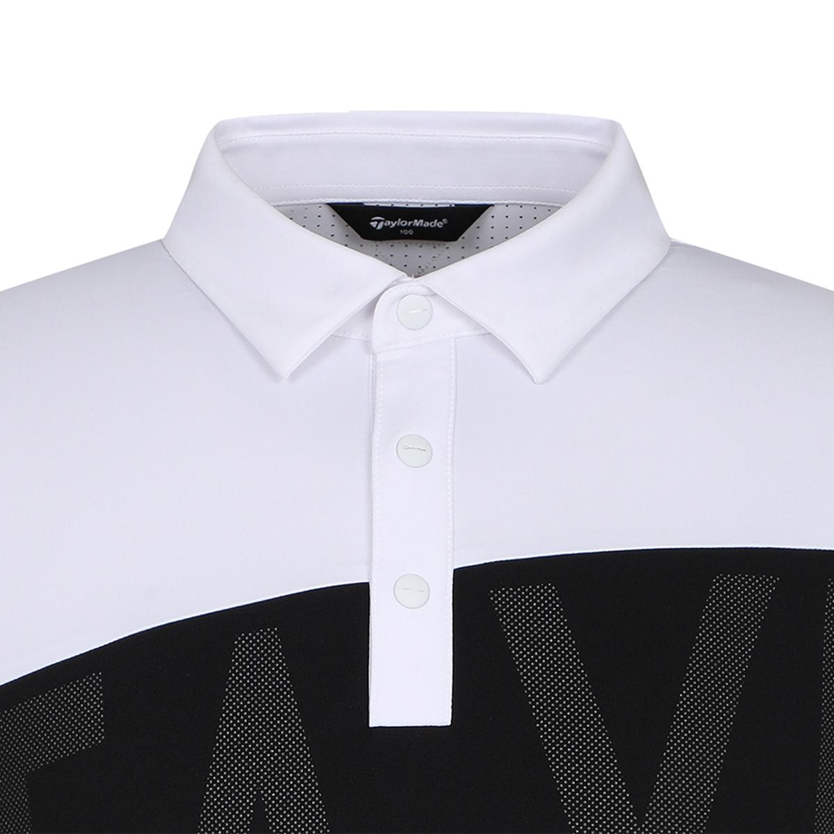테일러메이드 어패럴(TAYLORMADE APPAREL) 남성 빅레터링 블록 타공 카라 반팔 티셔츠 T8031TN2243-100