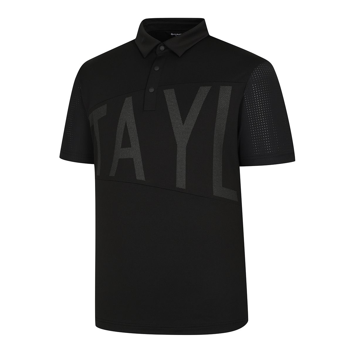 테일러메이드 어패럴(TAYLORMADE APPAREL) 남성 빅레터링 블록 타공 카라 반팔 티셔츠 TTN-22HG43-199