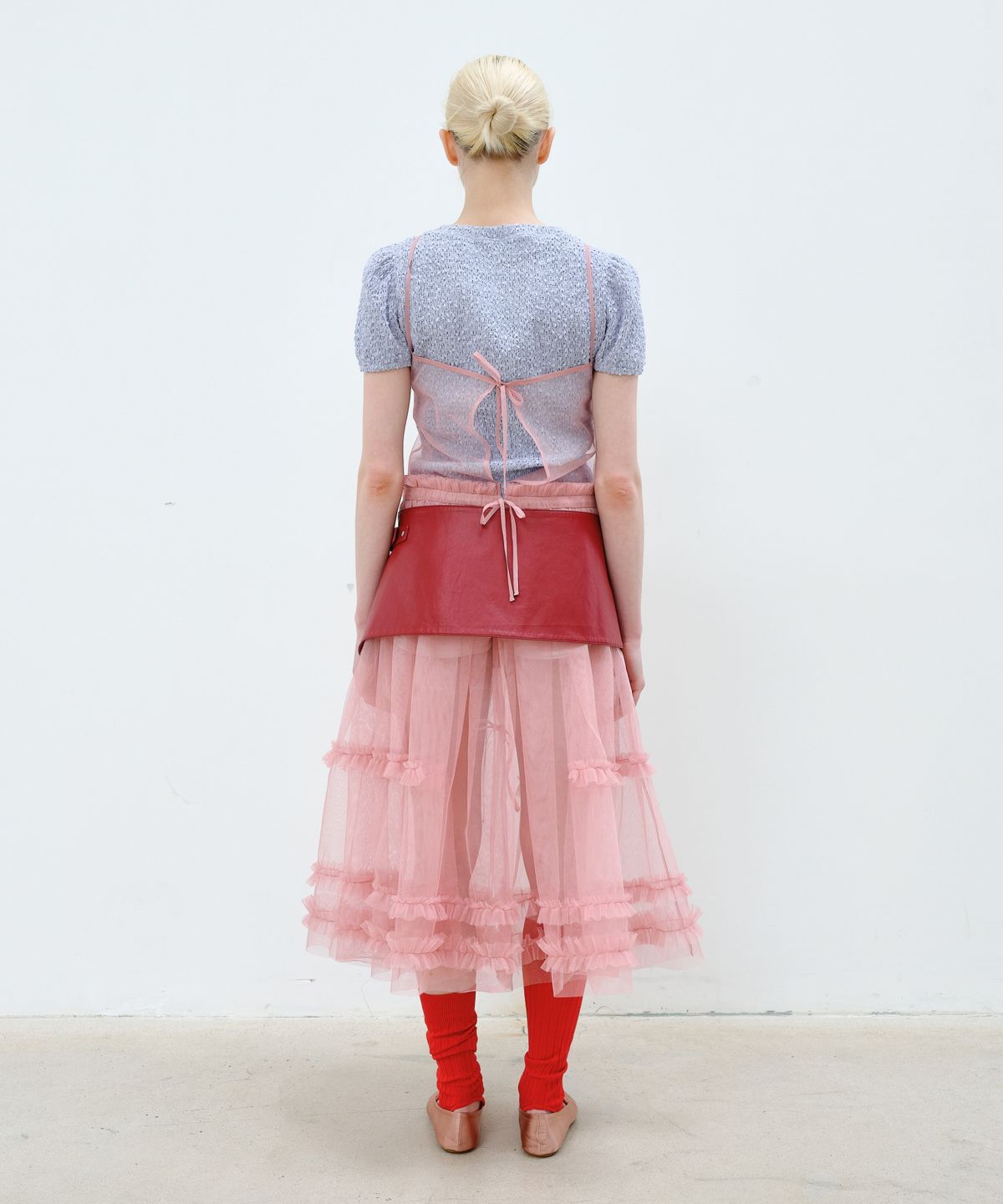 아옵트(AOPT) SHEER FRILL LAYERED DRESS - SALMON PINK