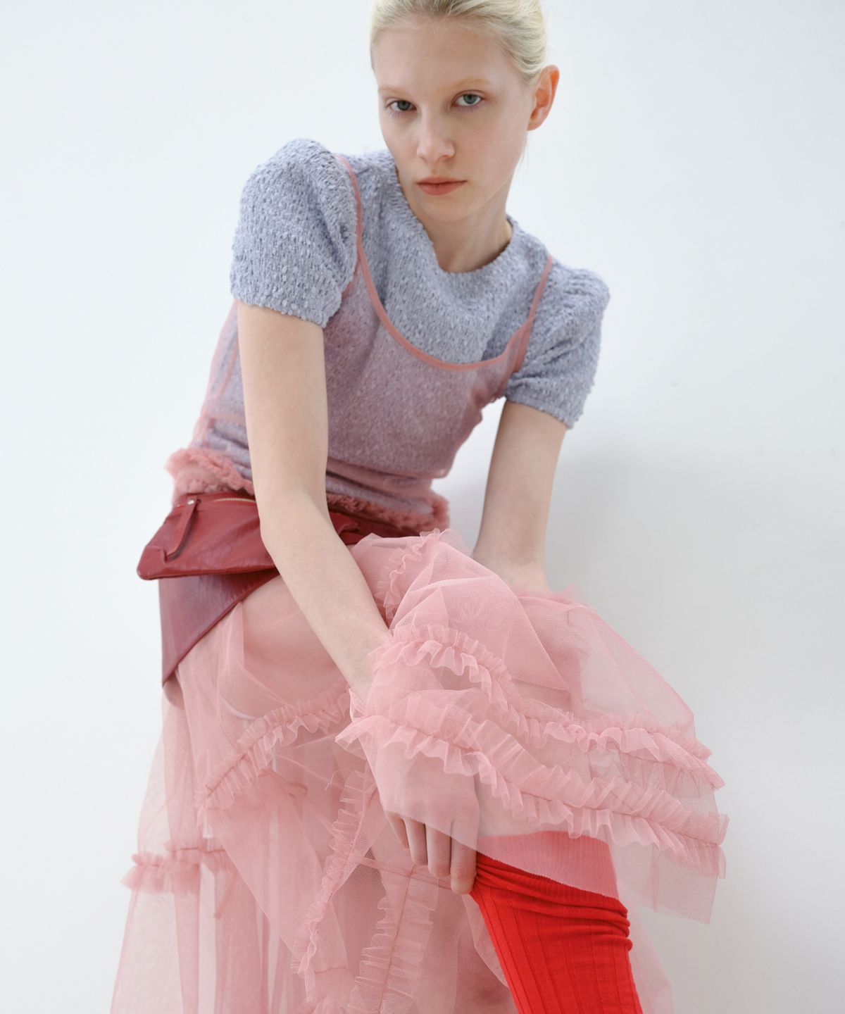 아옵트(AOPT) SHEER FRILL LAYERED DRESS - SALMON PINK
