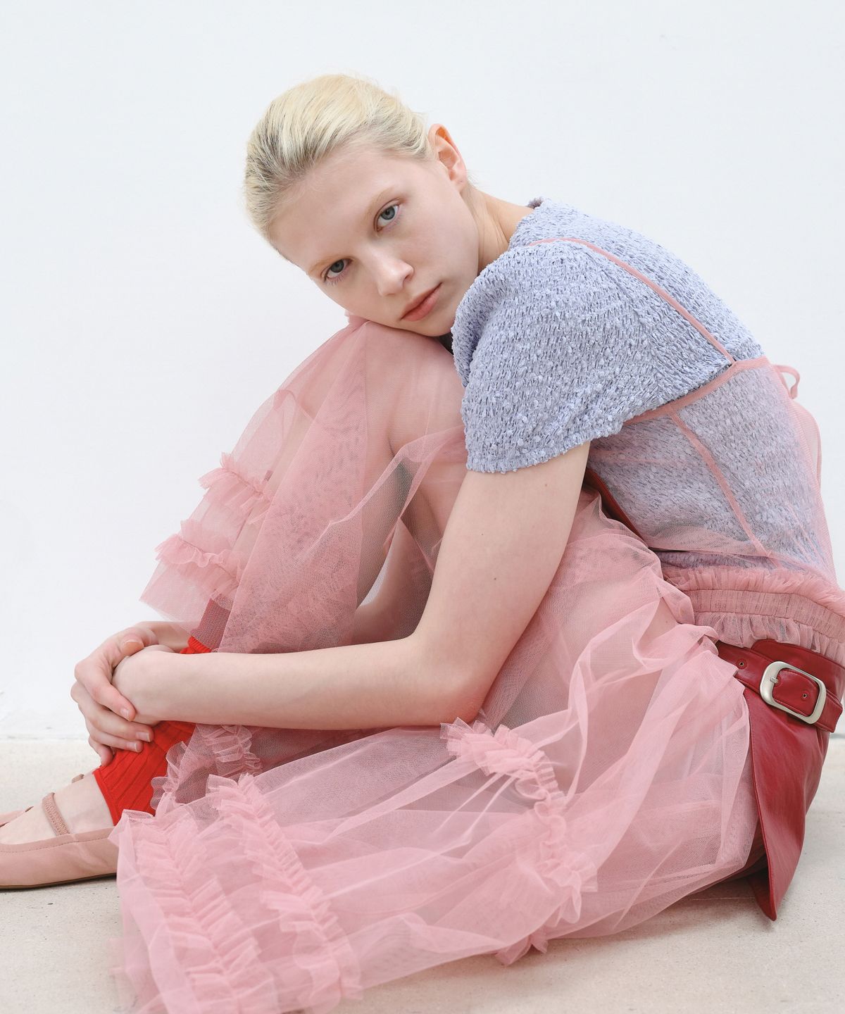아옵트(AOPT) SHEER FRILL LAYERED DRESS - SALMON PINK
