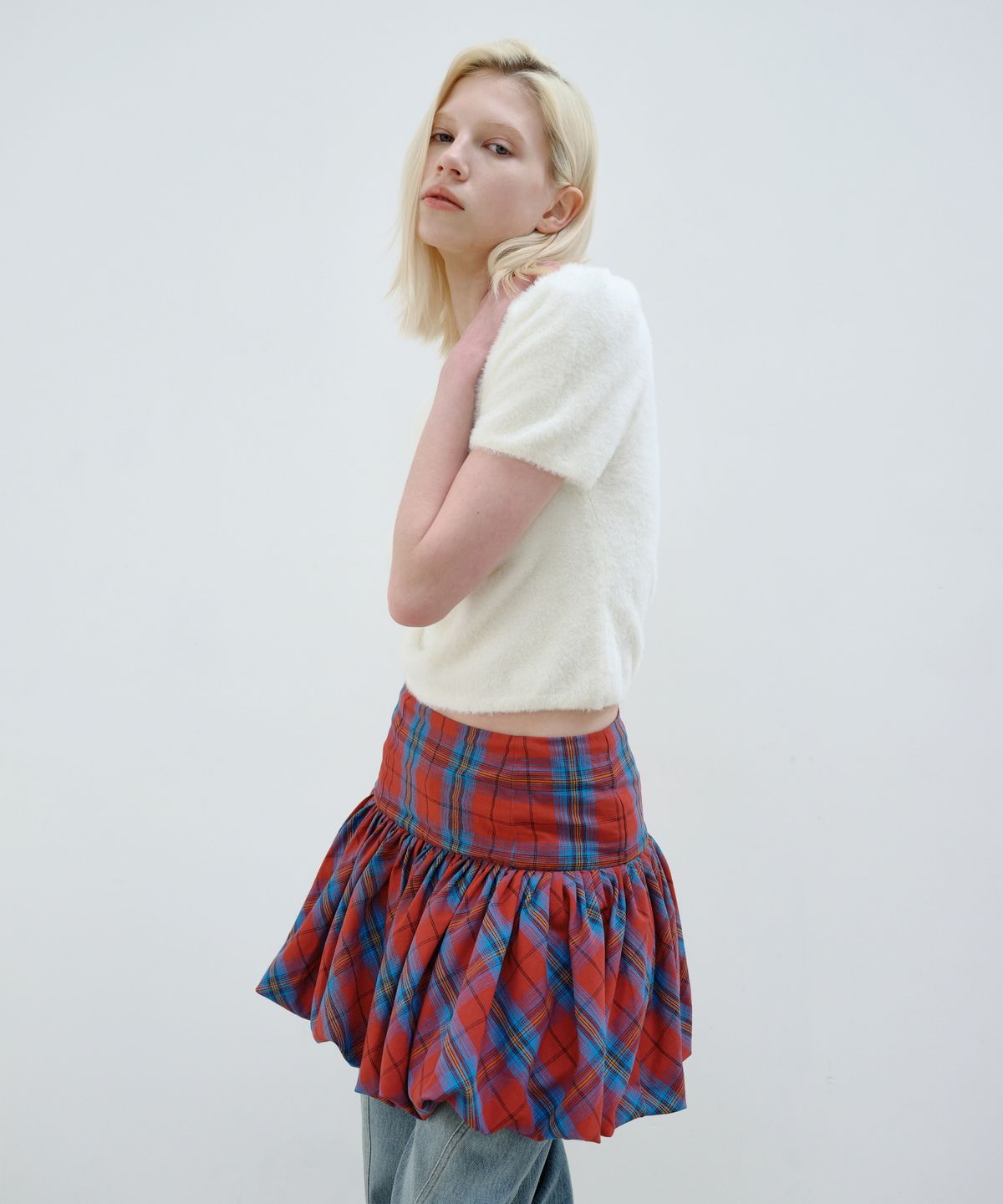 아옵트(AOPT) BALLOON MINI SKIRT - RED CHECK