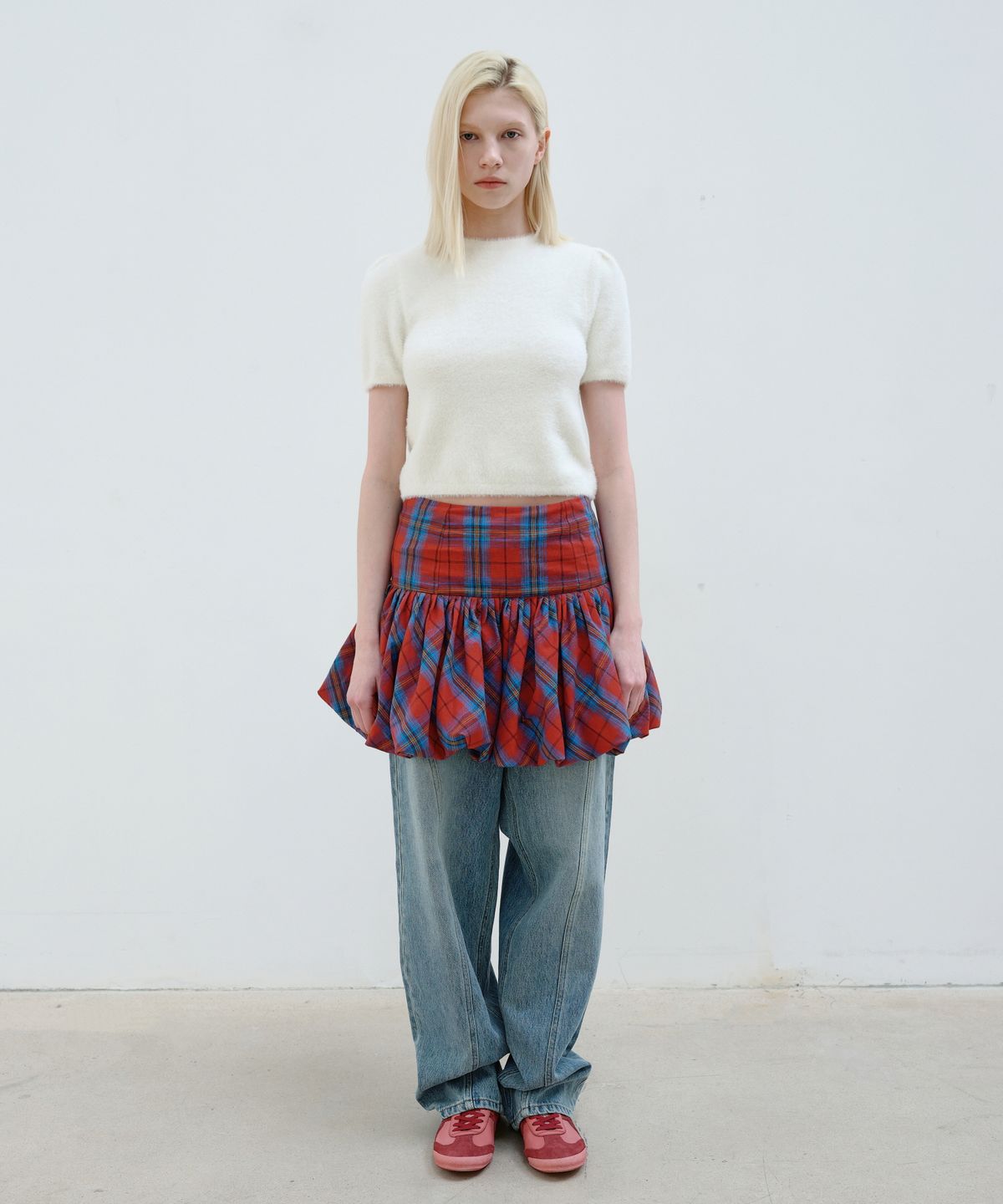 아옵트(AOPT) BALLOON MINI SKIRT - RED CHECK