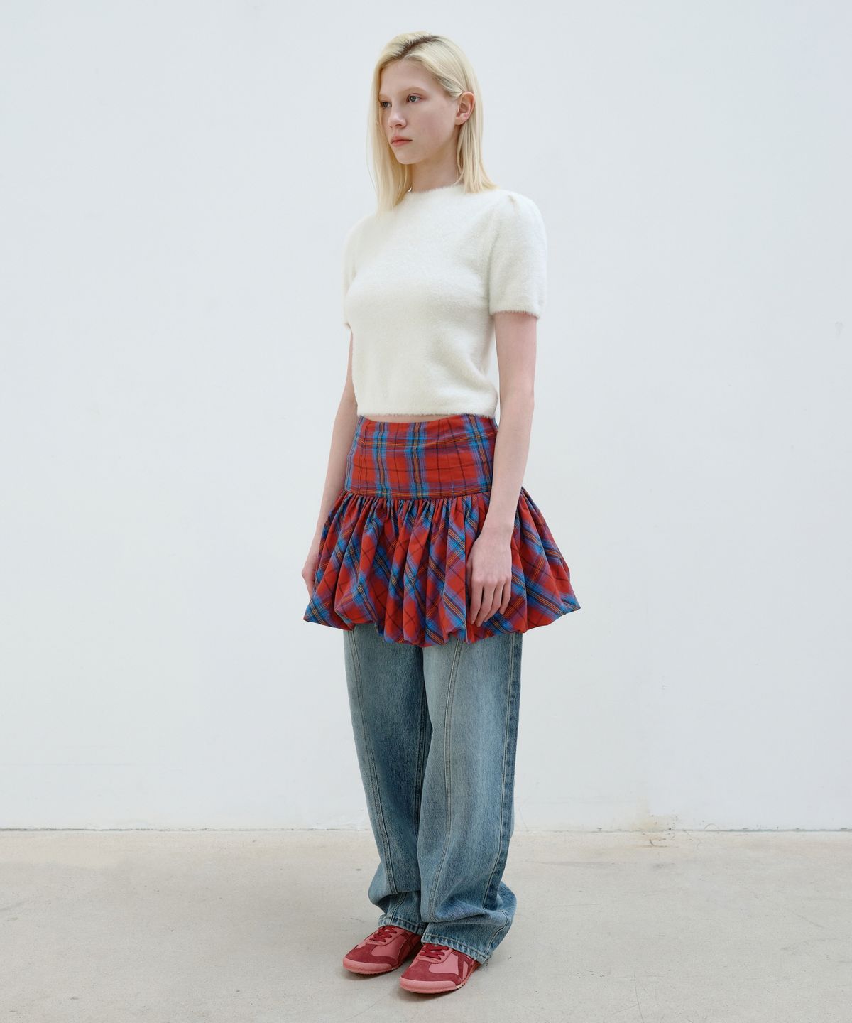 아옵트(AOPT) BALLOON MINI SKIRT - RED CHECK