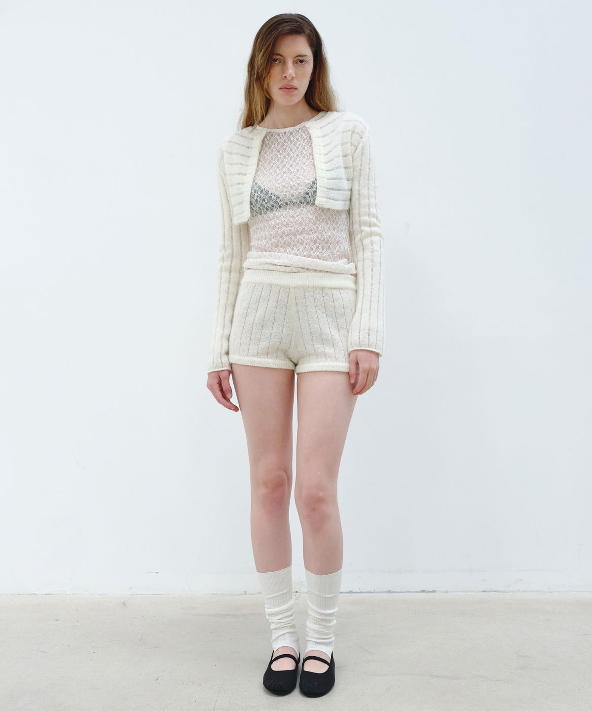 아옵트(AOPT) RIBBED KNIT SHORTS - IVORY