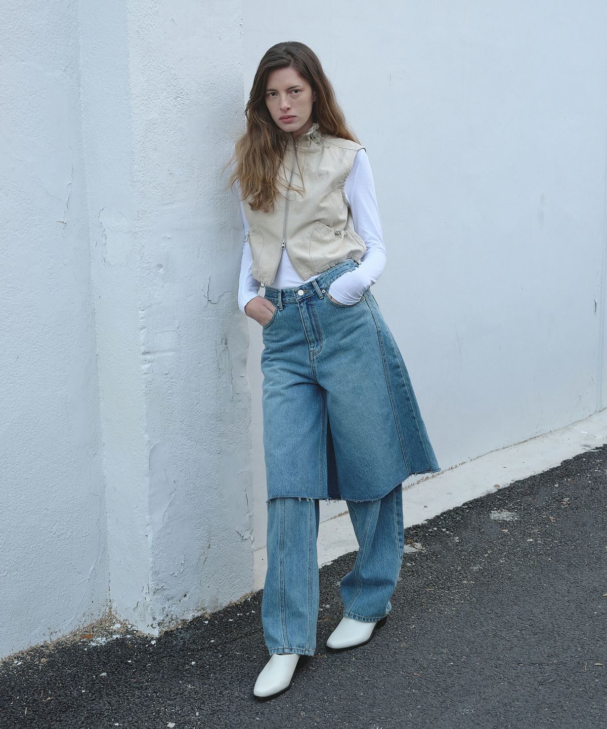 아옵트(AOPT) PANEL DENIM BERMUDA PANTS - BLUE