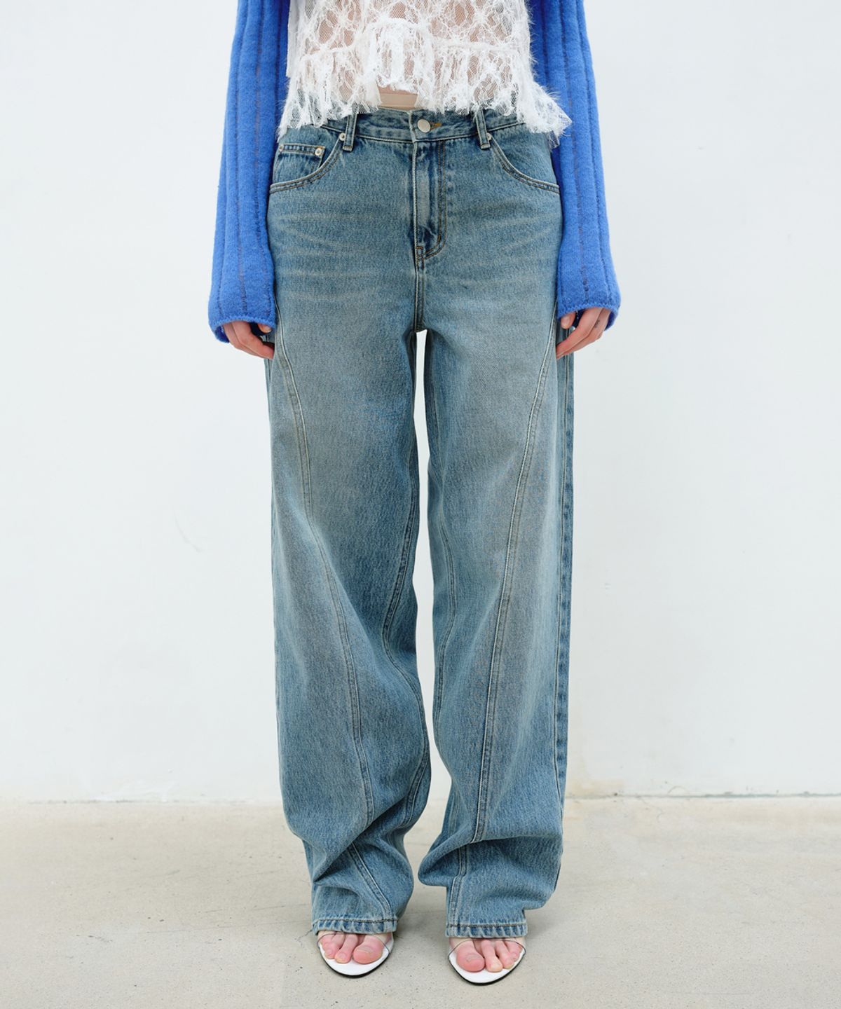 아옵트(AOPT) CURVED LINE WIDE JEANS - BLUE