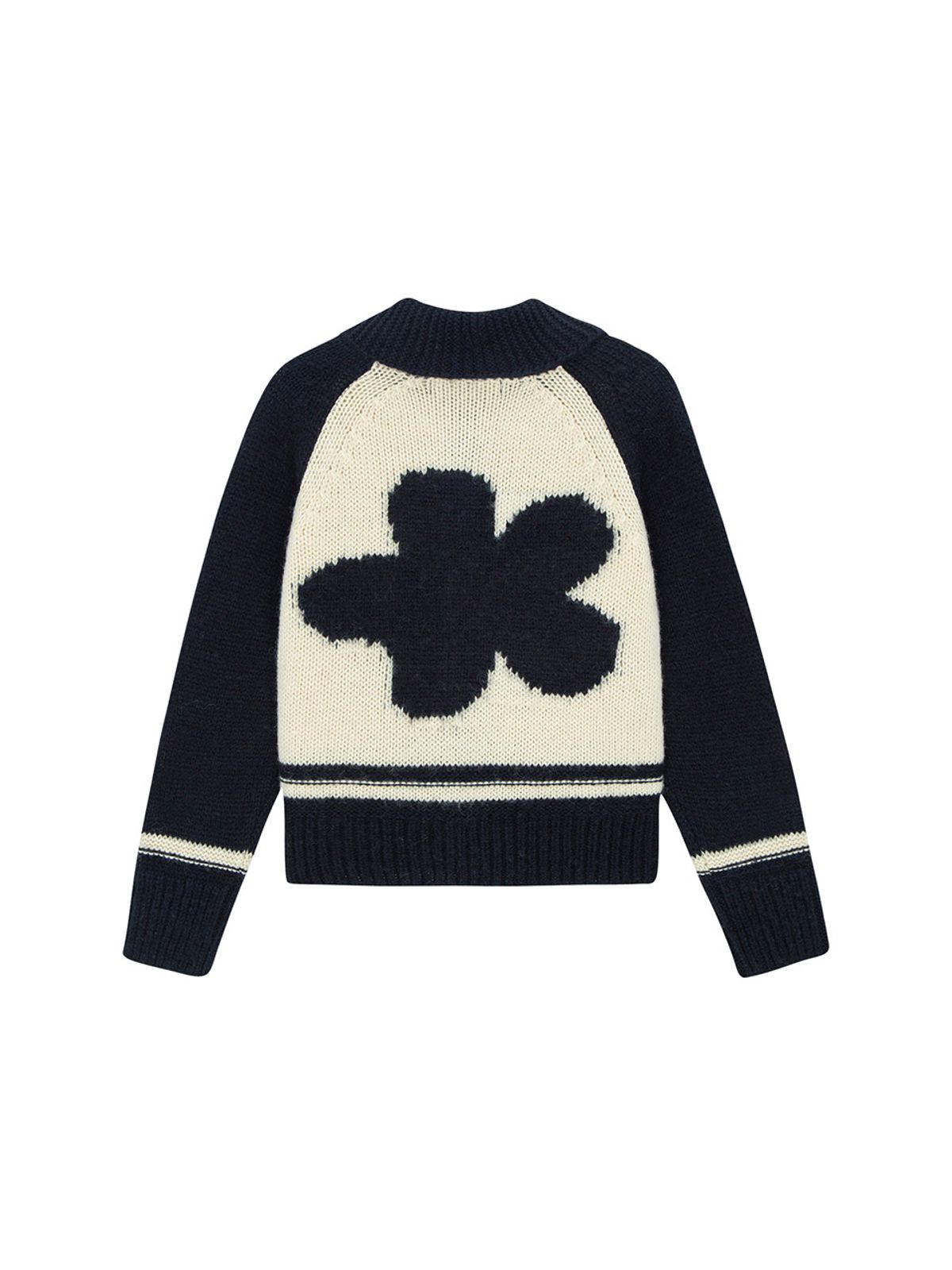샐러드바구니(SALAD BAGUNI) Flower Barsity Zipup Wool Jacket - navy cream