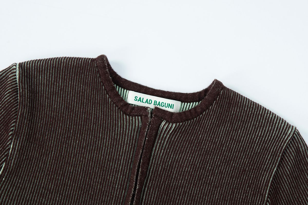 샐러드바구니(SALAD BAGUNI) Two-tone zip-up cardigan - brown mint