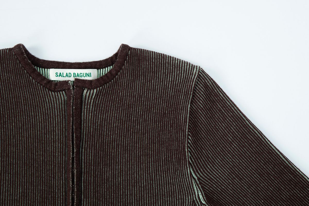 샐러드바구니(SALAD BAGUNI) Two-tone zip-up cardigan - brown mint