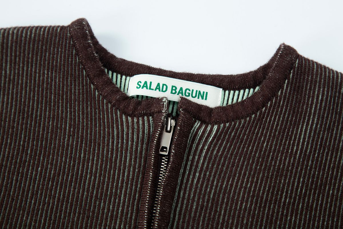 샐러드바구니(SALAD BAGUNI) Two-tone zip-up cardigan - brown mint