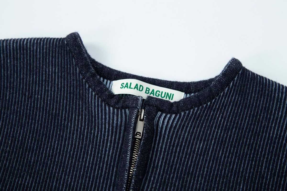 샐러드바구니(SALAD BAGUNI) Two-tone zip-up cardigan - navy skyblue