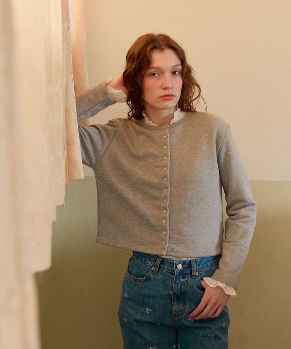 론론(RONRON) SNAP OPEN SWEAT CARDIGAN MELANGE GREY