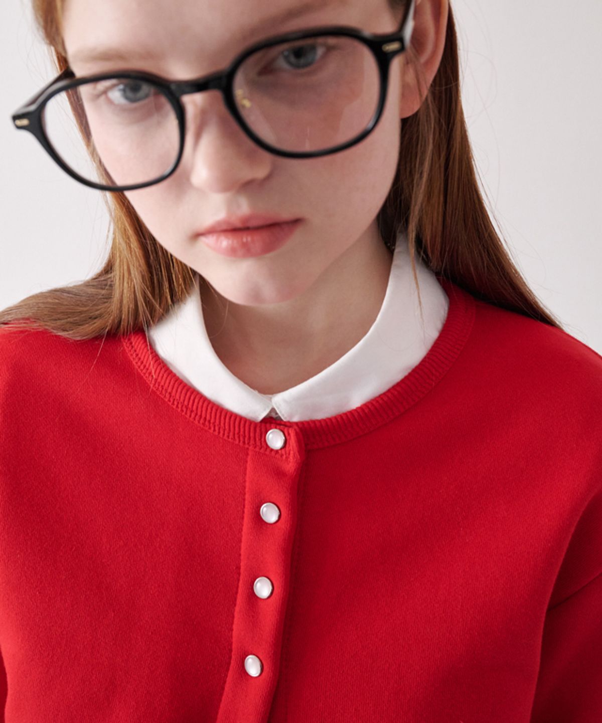 론론(RONRON) SNAP OPEN SWEAT CARDIGAN RED