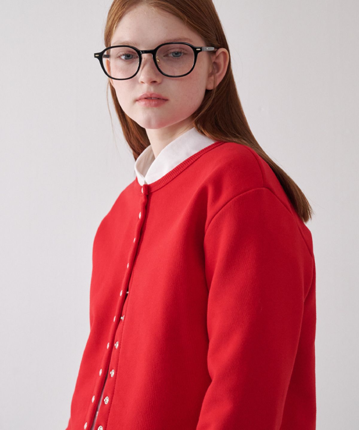 론론(RONRON) SNAP OPEN SWEAT CARDIGAN RED