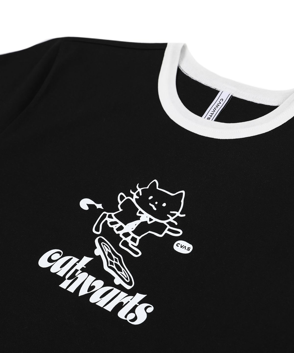 캔바츠(CANVARTS) 캣바츠 크롭 반팔 티셔츠 (블랙)