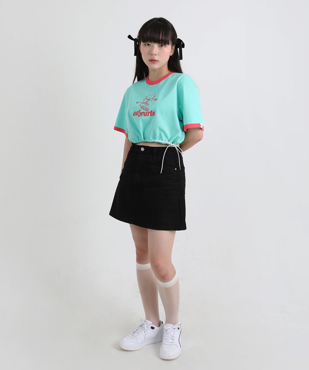 캔바츠(CANVARTS) 캣바츠 크롭 반팔 티셔츠 (민트)
