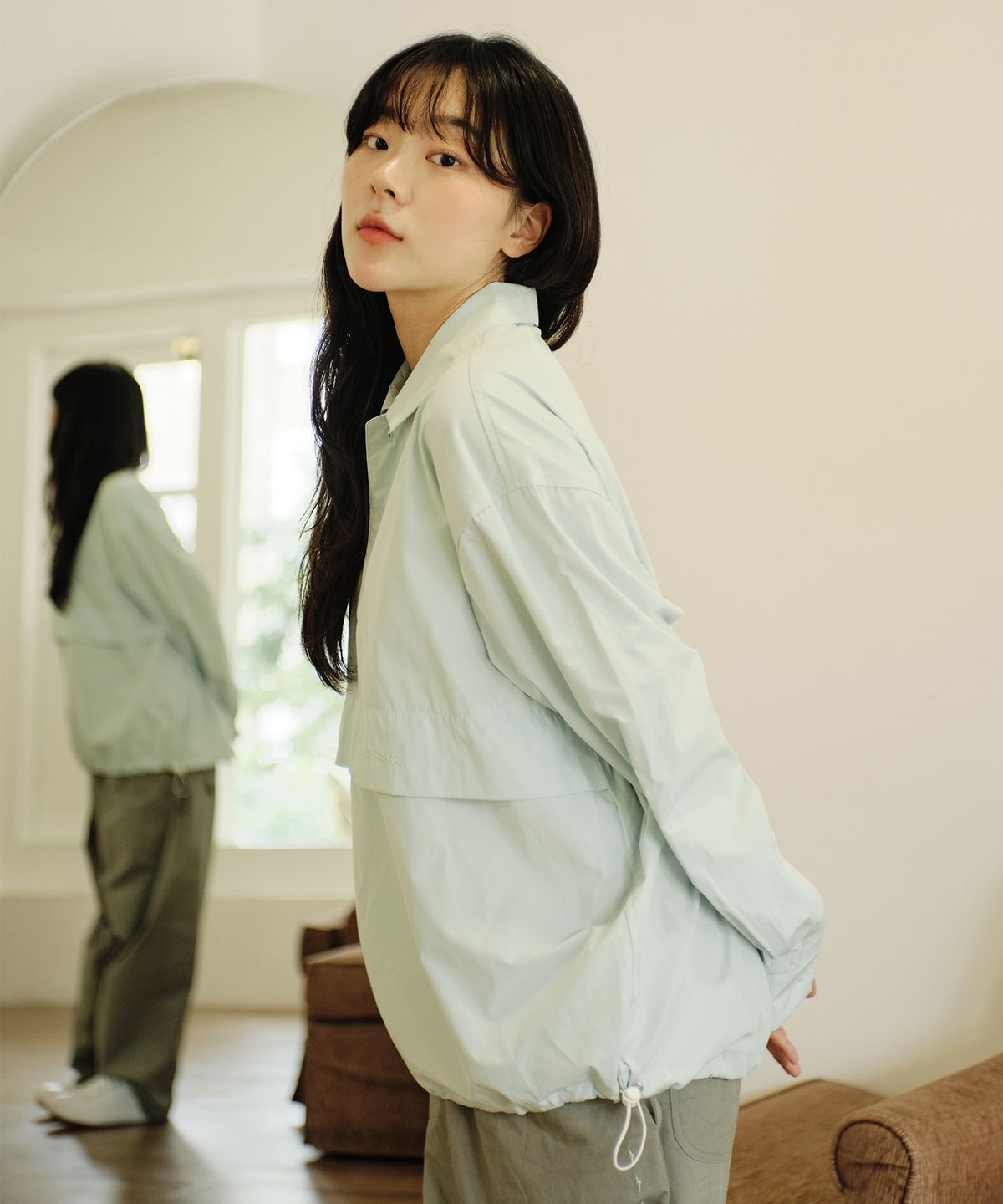 캔바츠(CANVARTS) 매쉬 레이어드 피케 셔츠 (민트)