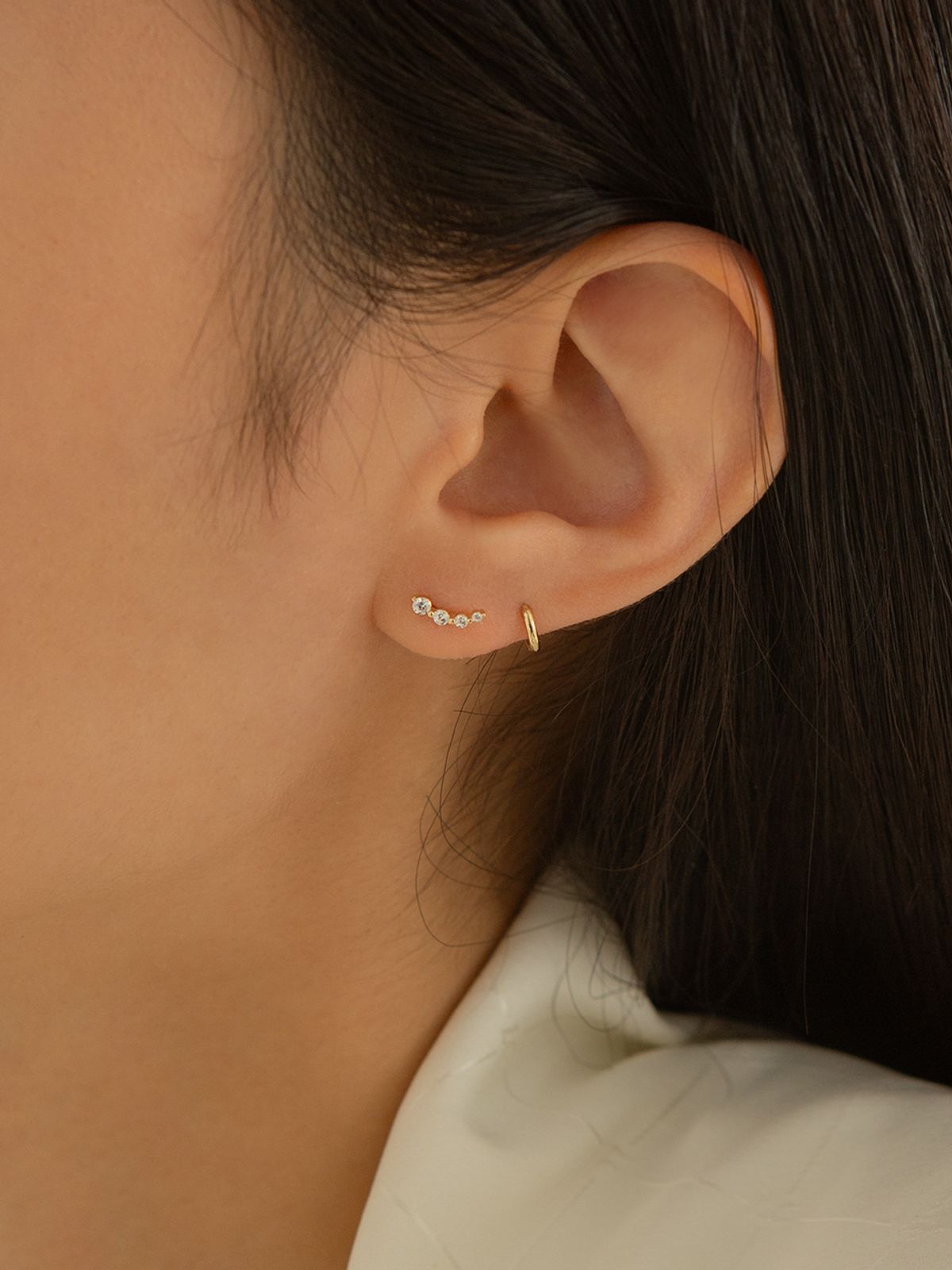 룬느(LUNNE) 14k 밀키웨이 커브 스톤 피어싱 (14k골드) #LFPI04