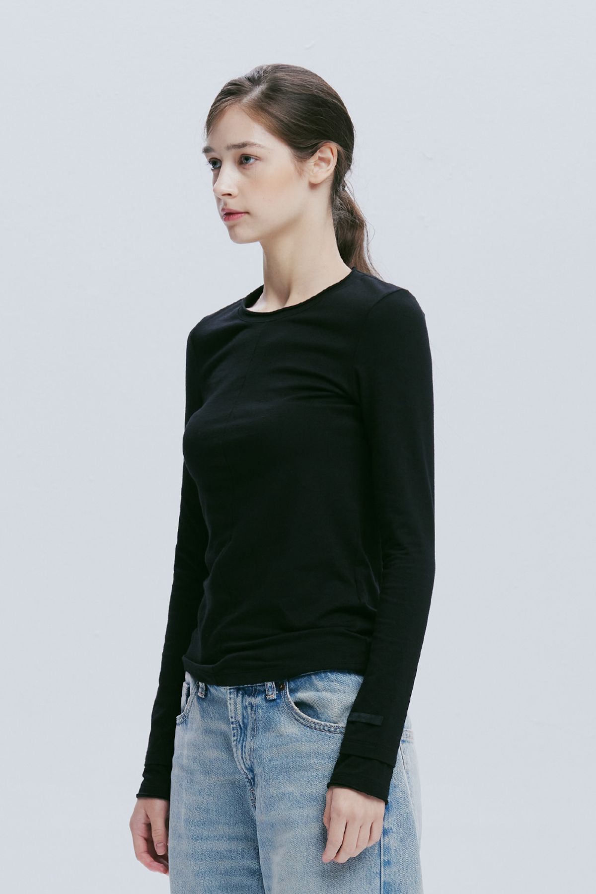애프터아워즈(AFTERHOURS) DOUBLE LAYERED LONG SLEEVE TOP (BLACK)