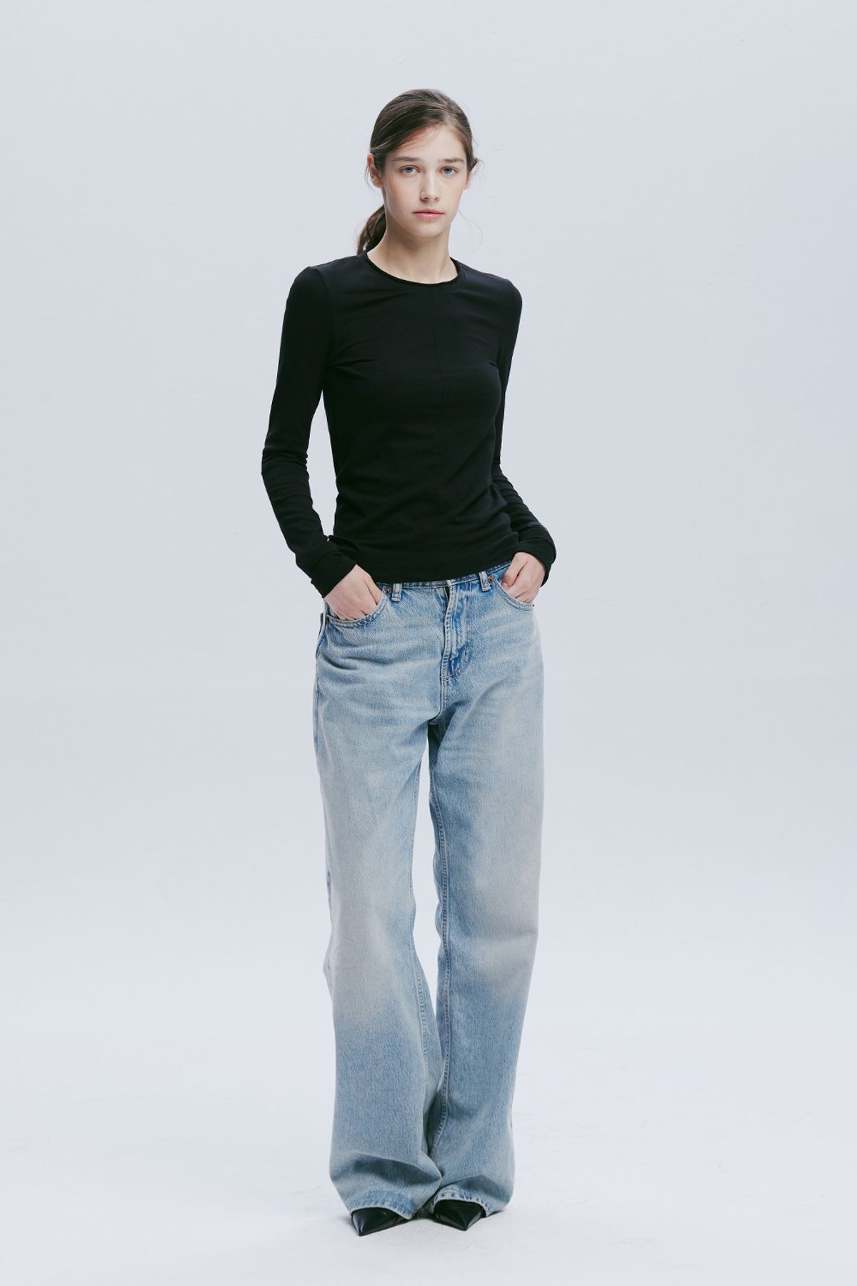 애프터아워즈(AFTERHOURS) DOUBLE LAYERED LONG SLEEVE TOP (BLACK)