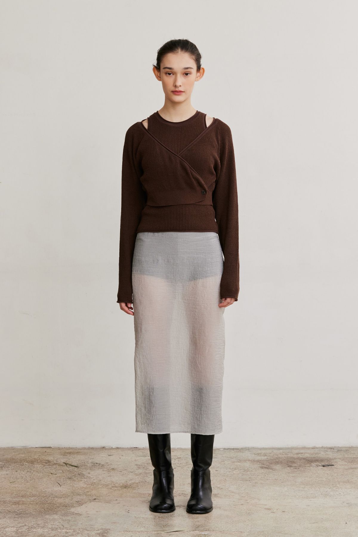 애프터아워즈(AFTERHOURS) KNIT CARDIGAN SLEEVELESS TOP SET (BROWN)