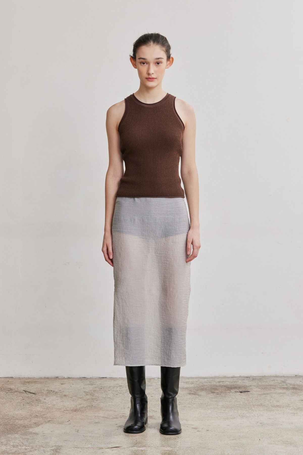 애프터아워즈(AFTERHOURS) KNIT CARDIGAN SLEEVELESS TOP SET (BROWN)