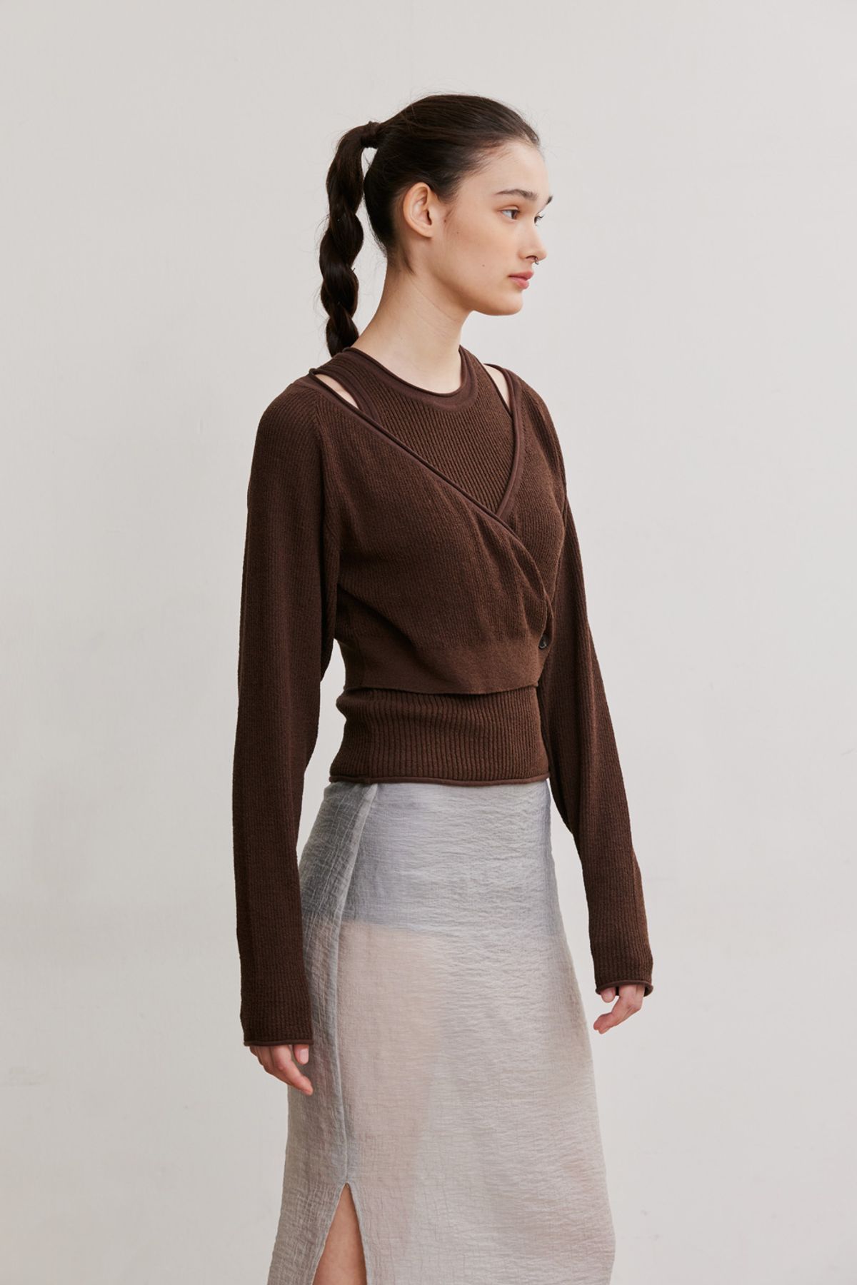 애프터아워즈(AFTERHOURS) KNIT CARDIGAN SLEEVELESS TOP SET (BROWN)