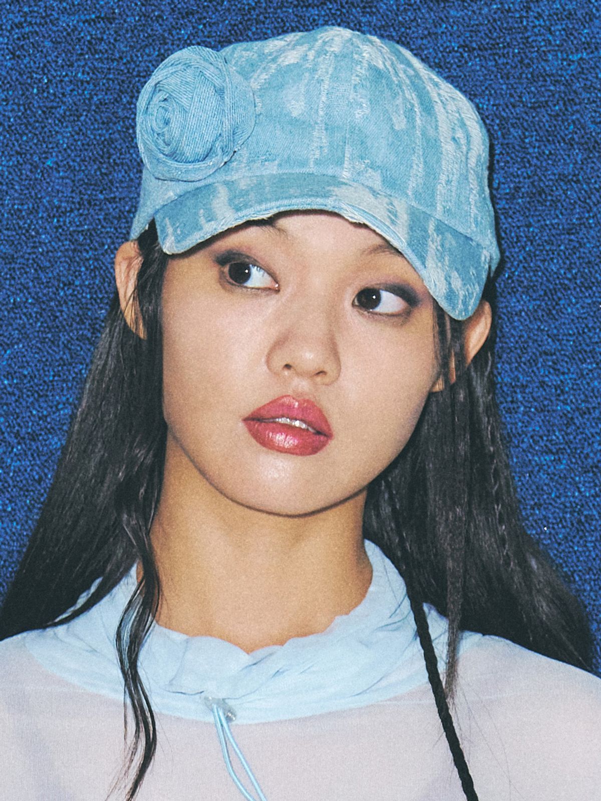 포에지담(POESIEDAME) CORSAGE DESTROYED DENIM CAP IN LIGHT BLUE