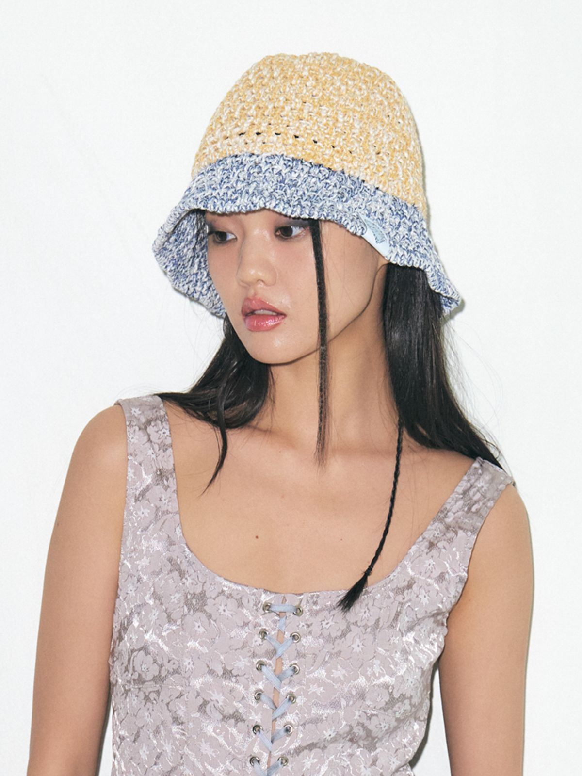 포에지담(POESIEDAME) RING KNIT BUCKET HAT IN DANDELION