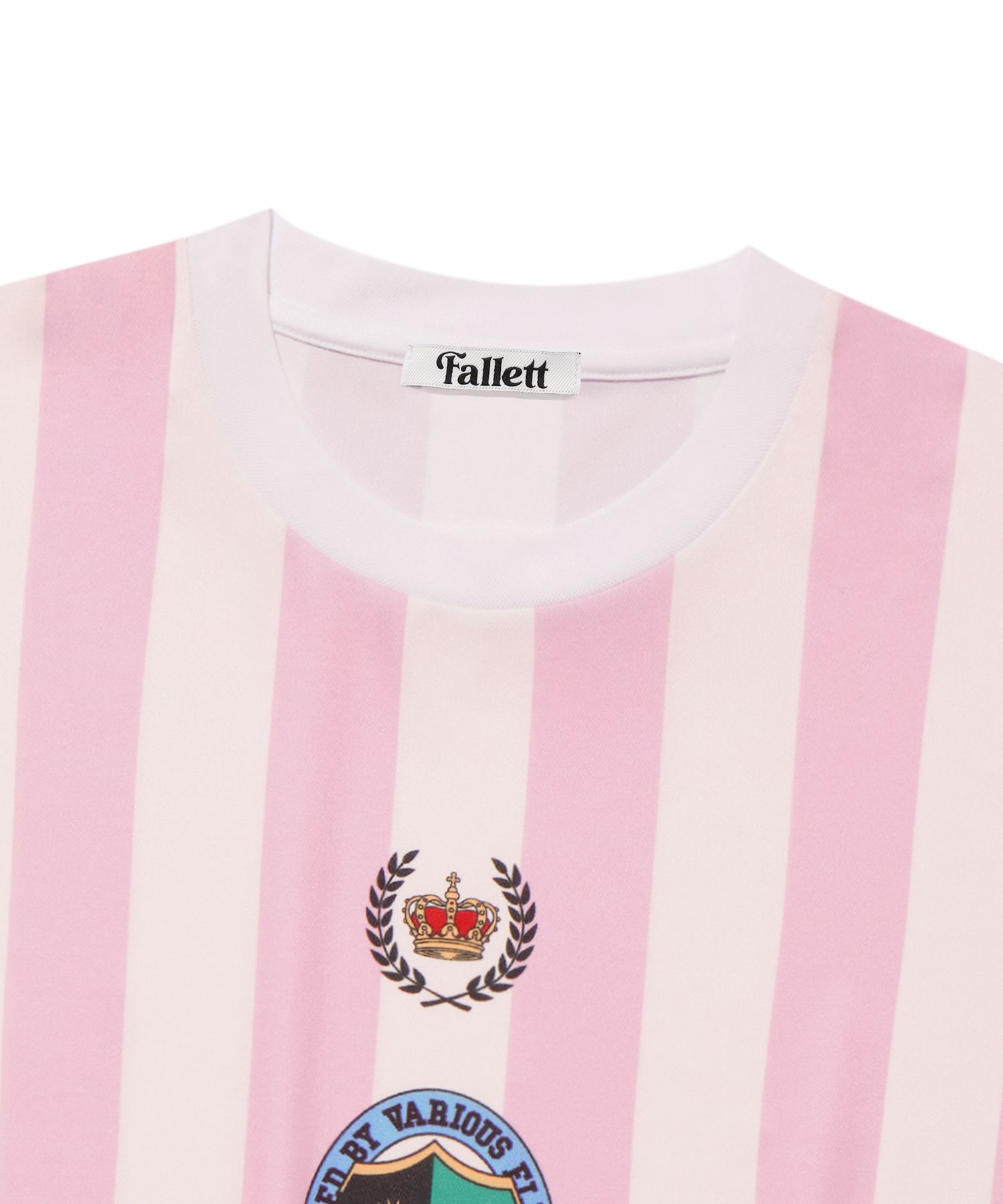 MUSINSA | FALLETT Emblem striped short sleeve t-shirt pink